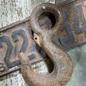 vintage chain hook. iron hook , log chain, large hook