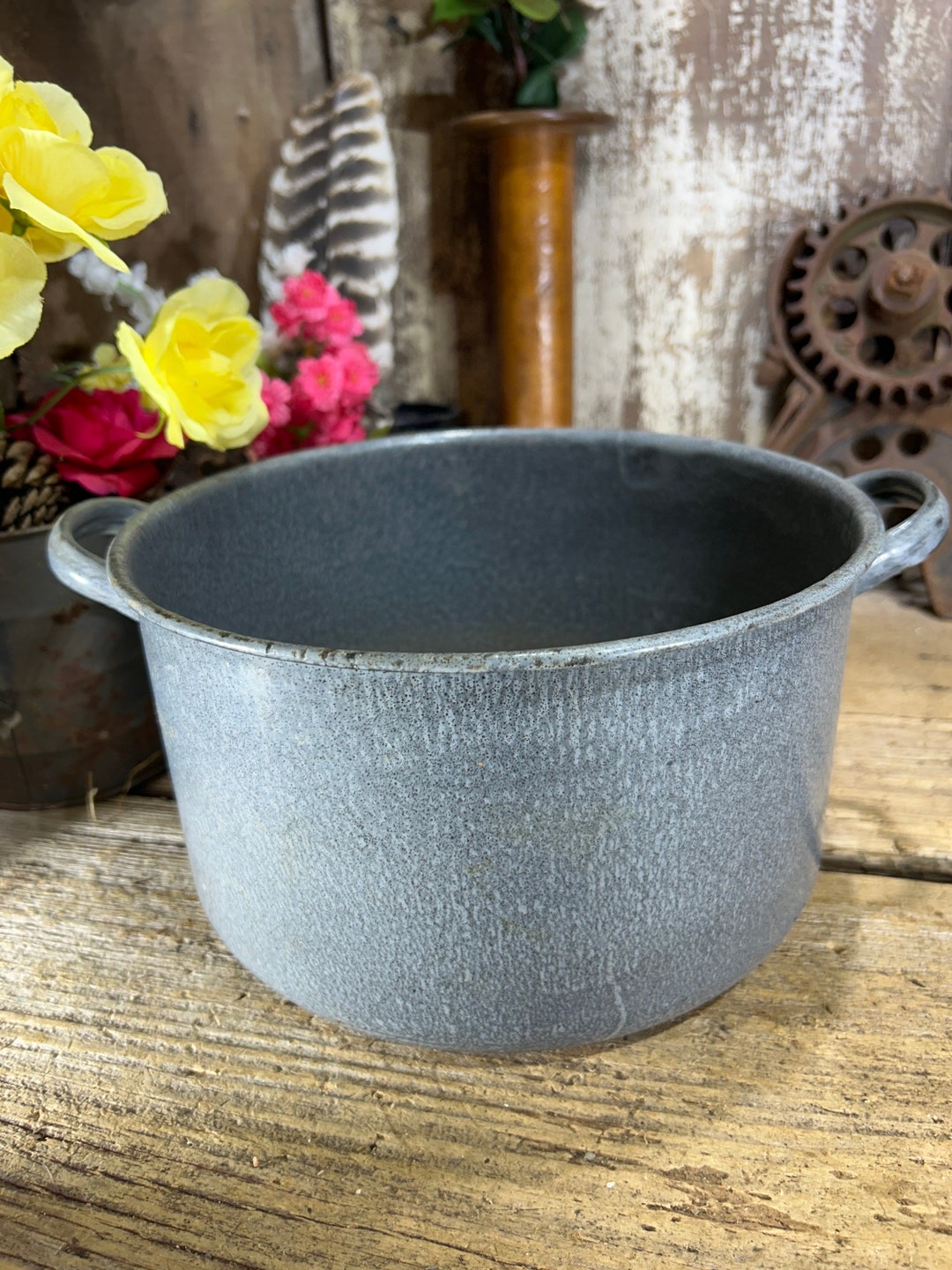 Greyware Vintage Kettle, Greyware Enamelware. Metal Pot, Farm House Kitchen - Etsy