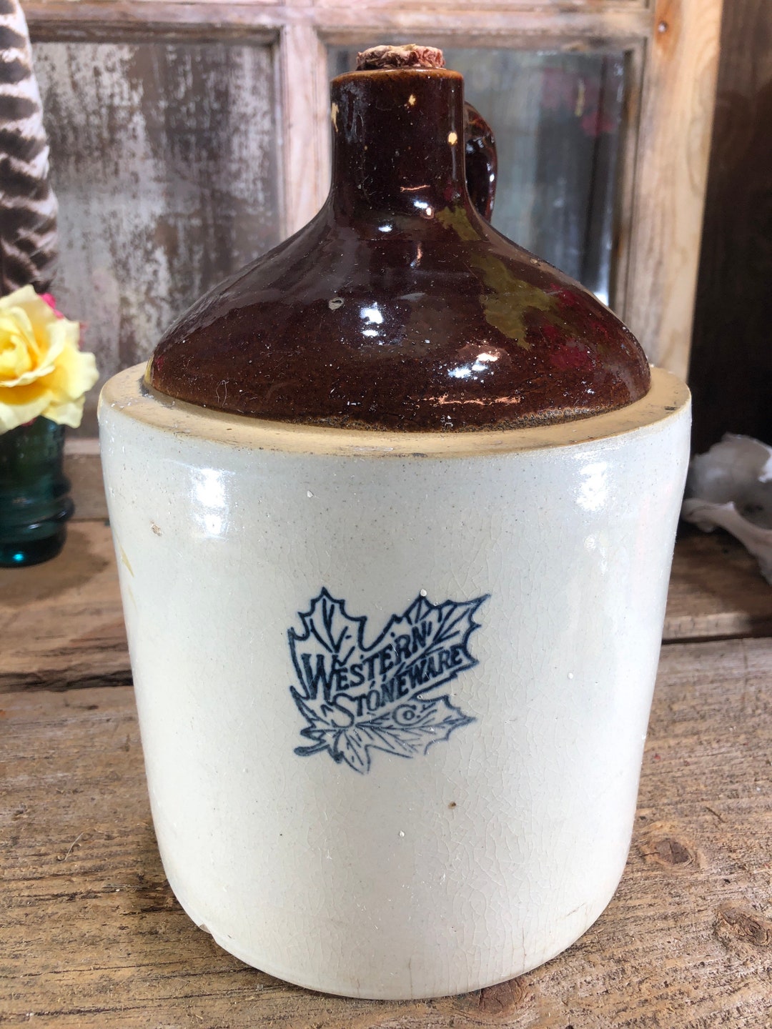 Vintage Crock Jug, Western Stoneware Co,, Handmade,, XXX Moonshine. 1