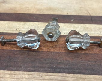 Victorian ornate glass cabinet knobs, 6 point glass pulls