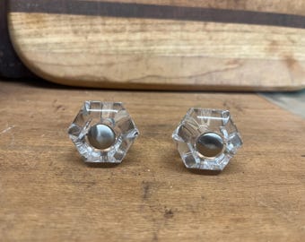 2 Victorian ornate glass cabinet knobs, 6 point glass pulls
