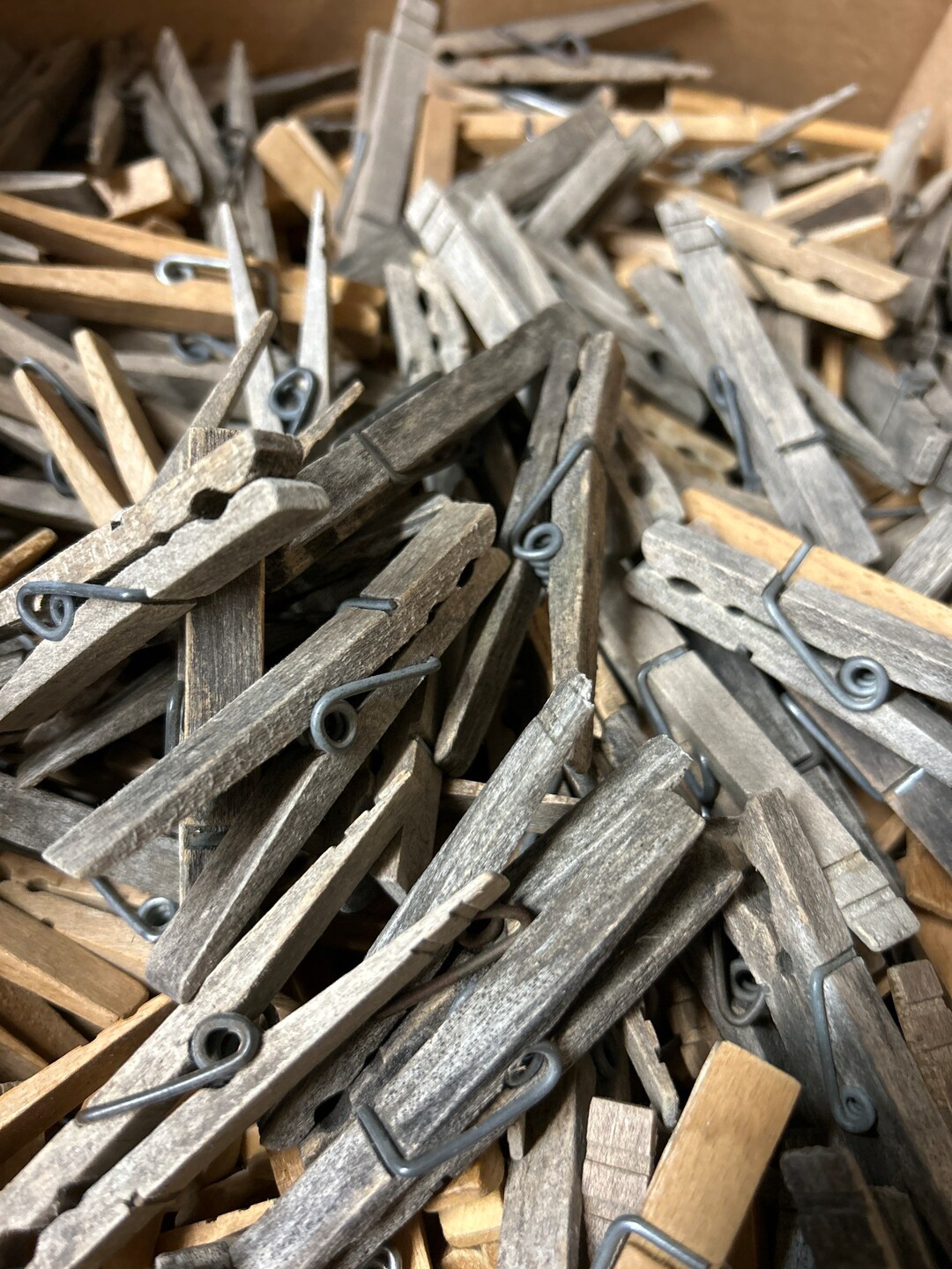 12 Vintage Wood Spring Loaded Clothes Pins, Vintage Laundry Supplies