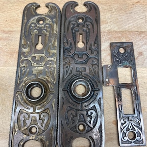 Antique victorian door plates, door handle back plates. authentic.