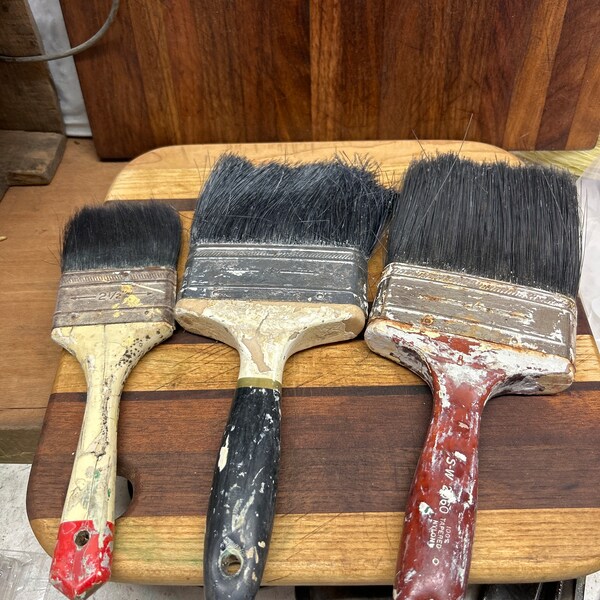 3 Vintage Brushes, paint brush’s , straight from the farm.. [Cleaned]