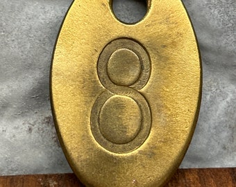 Vintage Cow tag cow necklace, Farmyard. brass number 8