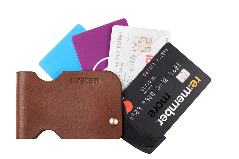 Leather Card Holder Minimalist Wallet Fan Cards Rotating Etsy