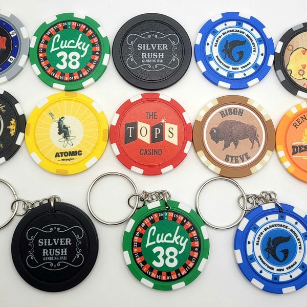 Fallout New Vegas Inspired Unofficial Casino Multi-Stripe Clay Poker Chips Ultra-Luxe, Vikki & Vance, Gomorrah, The Tops, Lucky 38, Vault 21