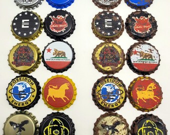 Set of 10 Fallout Unofficial Bottle Caps Enclave, NCR, Vault-Tec, Talon Company, Weathered/Clean Versions Or Choose Refrigerator Magnets!