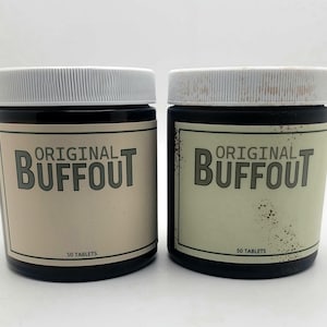 Buffout Ödland inspiriert verwitterte oder saubere Glas Flaschenbehälter Prop. Wasserdichtes Etikett!