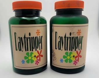 Daytripper Wasteland Inspired Weathered or Clean Versions. Plastic Bottle Container Prop. Weatherproof Label!