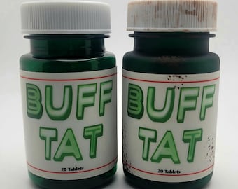 Buff Tat Weathered or Clean Wasteland Inspired from W. Virginia, Plastic Bottle Container Prop. Weatherproof Label!