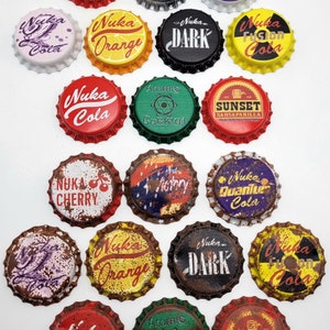 Set of 10 Fallout Inspired Bottle Caps Or Fridge Magnets Weathered/Clean Versions, Nuka Cola, Quantum, Cherry, Fusion, Victory, Orange, Dark