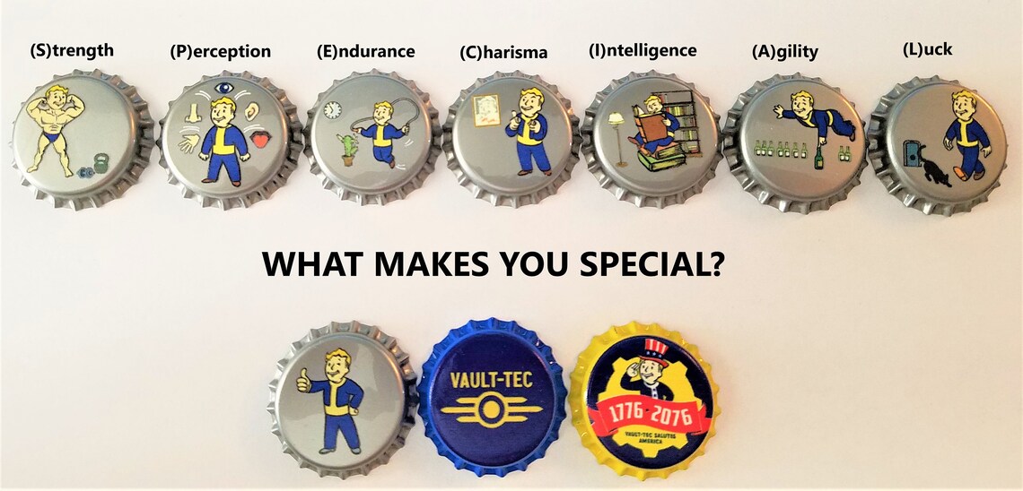 Set of 10 Fallout inspired Unofficial Bottle Caps Featuring Etsy