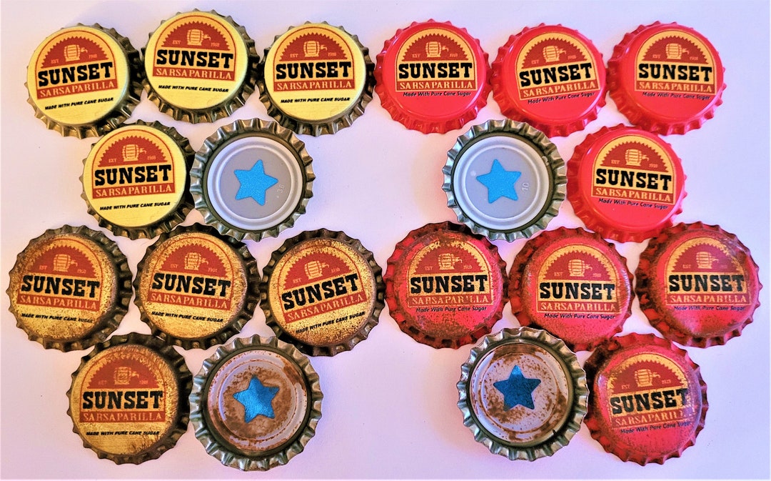 10 Sunset Sarsaparilla Bottle Caps 1 With Blue Star. Weathered or Clean ...