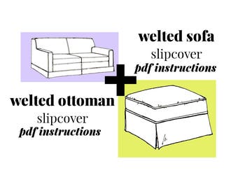 Vintage Welted Sofa and Matching Ottoman Slipcovers Detailed Instructions Instant Download PDF 6 pages plus Basic How-To's info