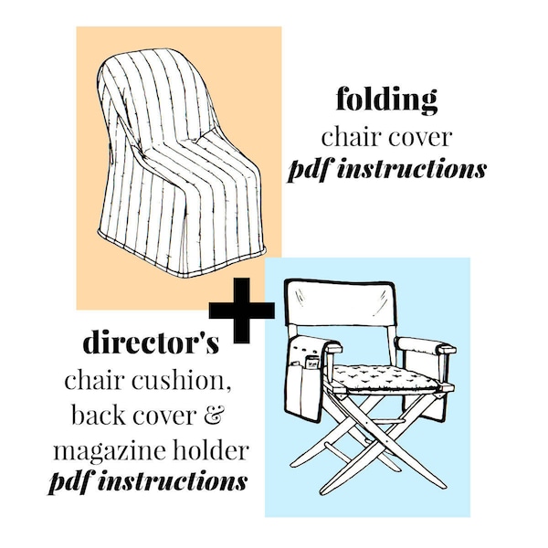 Vintage Folding Chair Cover and Director's Chair Cushion, Back Cover & Magazine Holder Instructions Instant Download PDF 6 pages