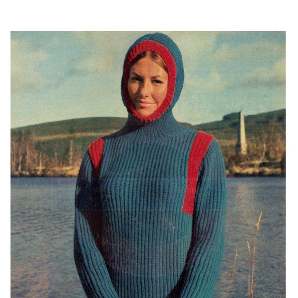 Early 70s Knitted Hooded Sweater Pattern Instant Download PDF 2 pages