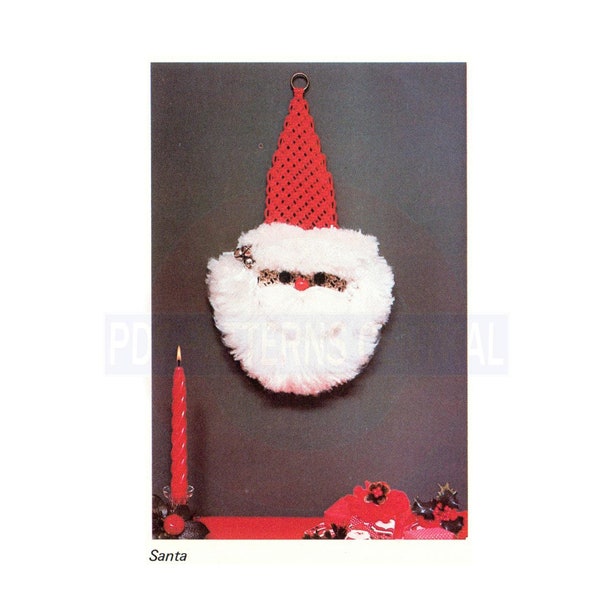 Vintage 70s Macrame Santa Pattern Instant Download PDF 5 pages plus file with knotting instructions