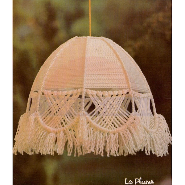 Vintage 70s La Plume Macrame Lamp Shade Pattern Instant Download PDF 2 pages plus Hints and Techniques