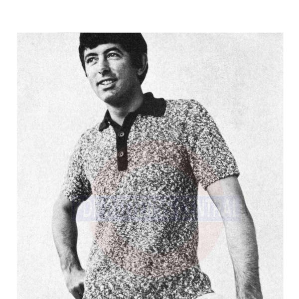 Men's Knitted 1970s Polo Shirt 'Beach Buggy' Chest Size 36-40 Instant Download PDF 1 page