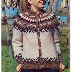 Vintage 1960s Pattern For Knitted Icelandic Cardigan &quot;Arber&quot; Bust Size 30&quot;-40&quot; Instant Download PDF 2 pages