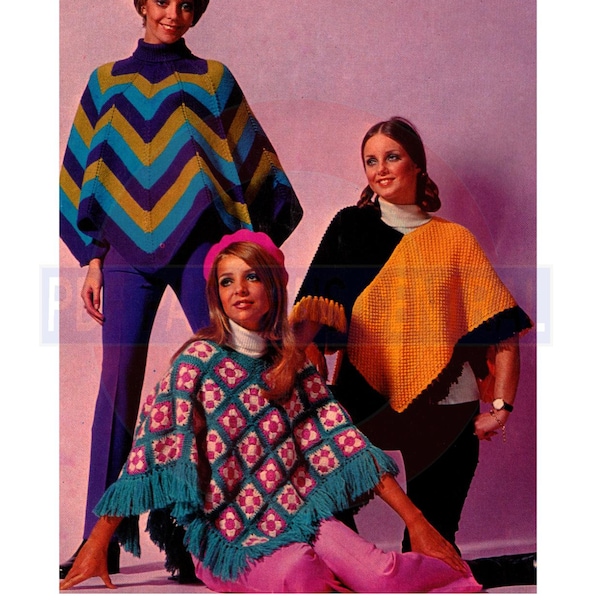 1960s Colourful Warm Mexican Style Ponchos Instant Download PDF 1 page plus picture