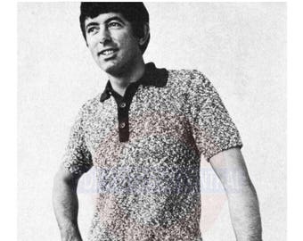 Men's Knitted 1970s Polo Shirt 'Beach Buggy' Chest Size 36-40 Instant Download PDF 1 page