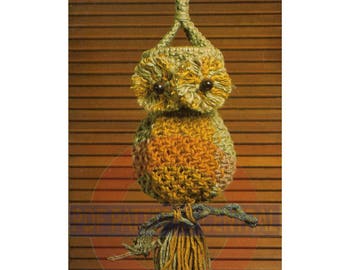 Vintage 70s Lonesome Macrame Owl Wall Hanging Pattern Instant Download PDF 1 page plus 2 pages of information about knots and techniques
