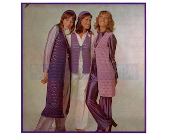70s Crocheted Short, Long and Midi Vest with Cap - Instant Download PDF 4 pages
