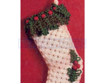 Vintage 70s Macrame Holly Fringed Stocking Pattern Instant Download PDF 2 pages plus 2 pages of extra information