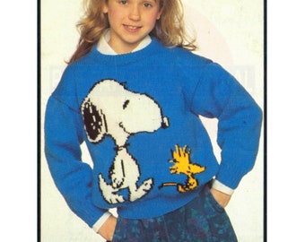 Modèle de pull Snoopy et Woodstock en maille vintage Téléchargement instantané au format PDF 3 pages