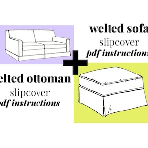 Vintage Welted Sofa and Matching Ottoman Slipcovers Detailed Instructions Instant Download PDF 6 pages plus Basic How-To&#39;s info