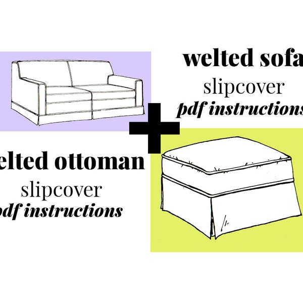 Vintage Welted Sofa and Matching Ottoman Slipcovers Detailed Instructions Instant Download PDF 6 pages plus Basic How-To's info