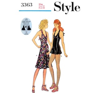 PDF INSTANT DOWNLOAD: 70s Halter Neckline Bias Pantdress in Two Lengths, Bust 34&quot; (87 cm) Style 3363, Vintage Sewing Pattern Reproduction
