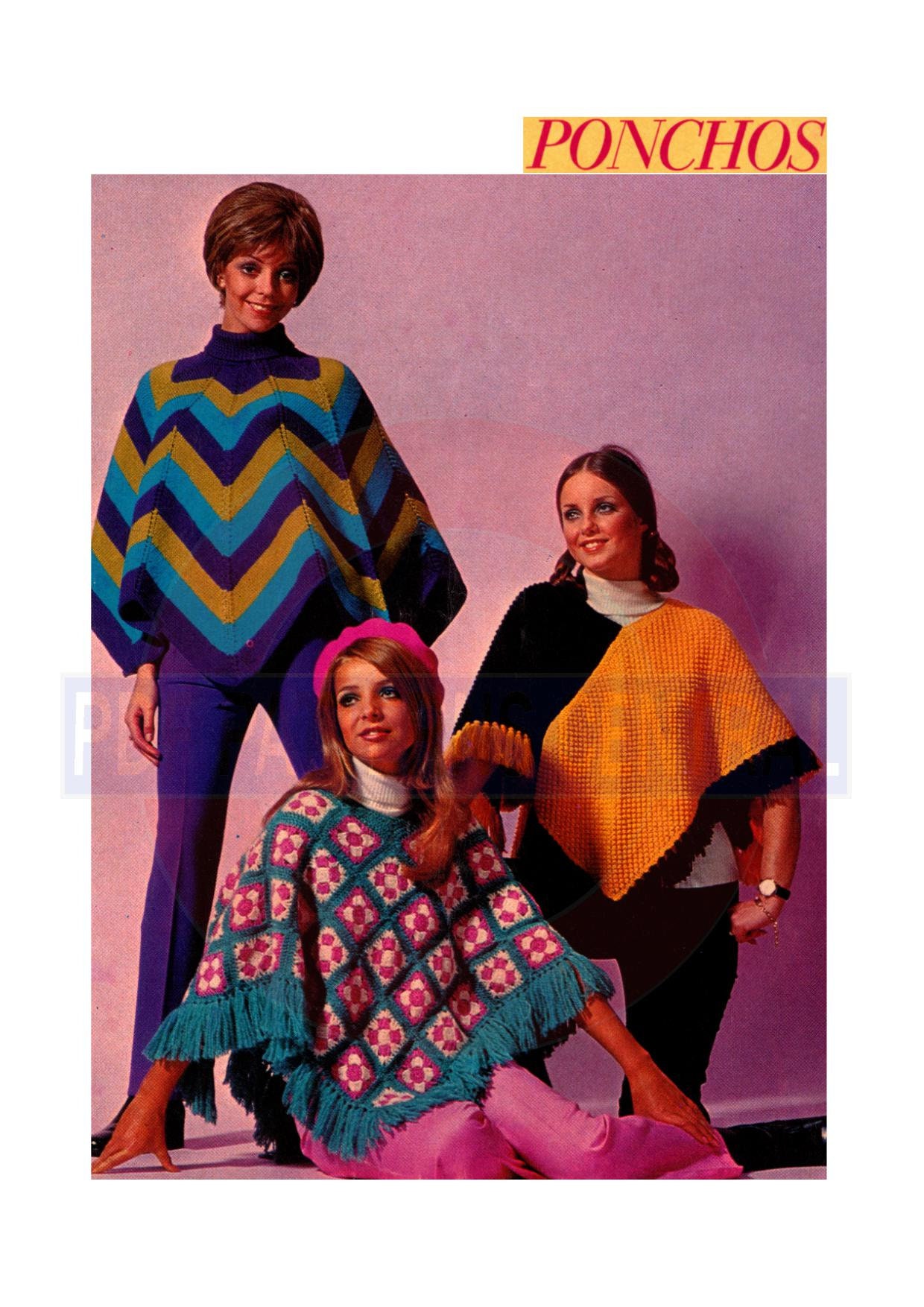 1960s Colourful Warm Mexican Style Ponchos Instant Download