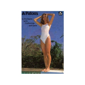 Patons 642 - Nueve patrones de bikinis y trajes de baño de los años 70, tejidos a punto y a crochet - Descarga instantánea en PDF (20 páginas)