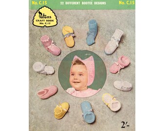 Patons Craft Book No. C.15 - Vintage 50s - 21 Knitting Patterns Baby Bootees Instant Download PDF 20 pages