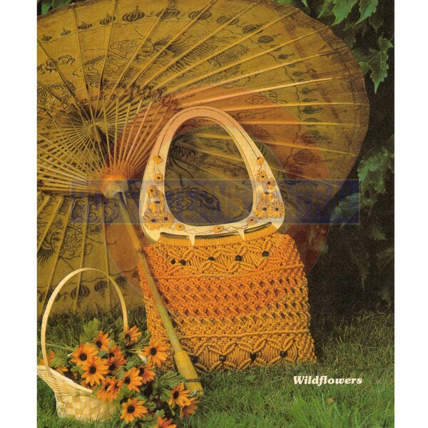 Vintage 70s Wildflowers Handbag Instant Download PDF 2 pages plus an extra file with information about knots
