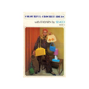 Semco Libro 5 coloridas ideas de crochet con Italyarn para bolsos 1970s Descarga instantánea PDF 8 páginas