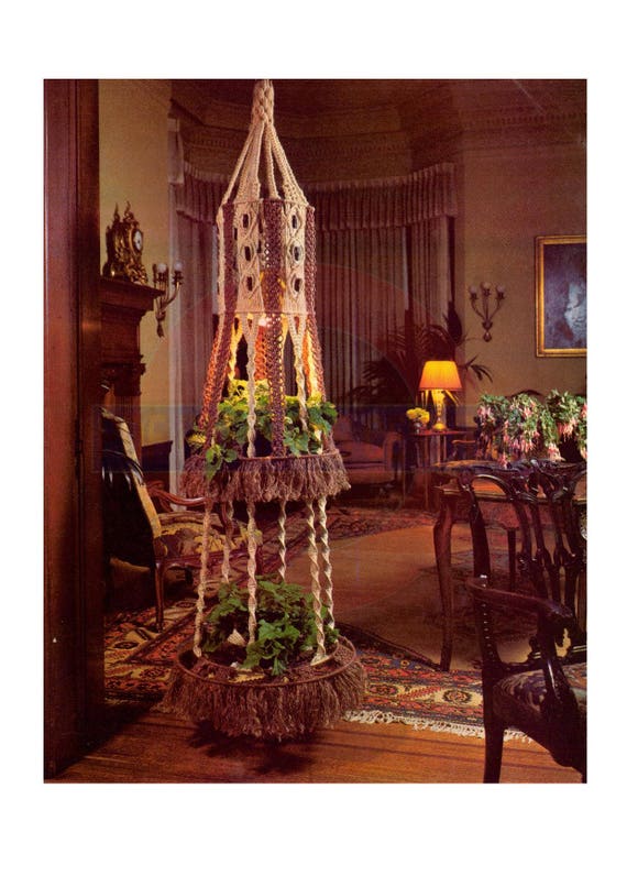 Vintage 70s Victorian Treasure Macrame Plant Hanger Pattern Instant  Download PDF 2 pages