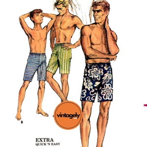 PDF SOFORT-DOWNLOAD: 60er Jahre Herren Casual oder Board Shorts mit Tunnelzug, Größe 32-36&quot;, Butterick 3960, Schnittmuster Reproduktion