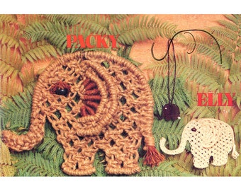 Vintage 70s Macrame Elephants Pattern Instant Download PDF 1 page plus info about terms and knots