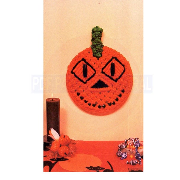 Vintage 70s "Jack-O-Lantern" Macrame Halloween Pumpkin Pattern Instant Download PDF 3 pages plus file with knotting instructions