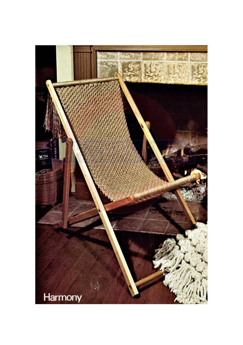 Vintage 1970s Harmony Macrame Deck Chair Cover Pattern Instant Download Pdf 2 Pages Plus A File With Extra Instructions