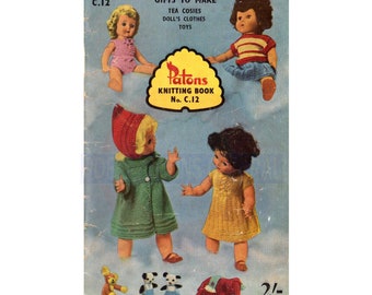 Patons Book No. C.12 - Vintage 50s - Knitting Patterns For Tea Cosies, Doll&#39;s Clothes and Toys Instant Download PDF 24 pages