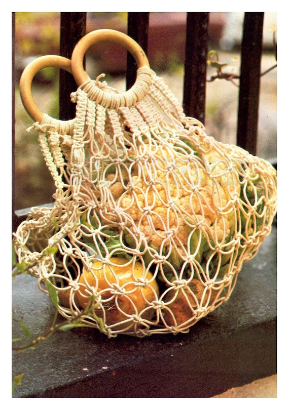 Vintage 70s Macrame Shopping Bag Instant Download PDF 3 Pages 