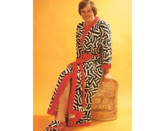 Man's Dressing Gown And Towelling Slippers instructions for DRAFTING SEWING PATTERN pieces Instant Download pdf 3 pages