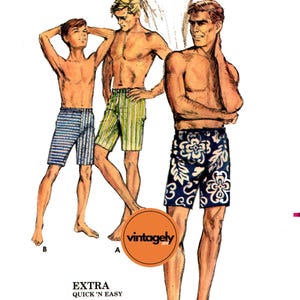 PDF SOFORT-DOWNLOAD: 60er Jahre Herren Casual oder Board Shorts mit Kordelzug Taille, Größe 28-30&quot;, Butterick 3960, Schnittmuster Reproduktion