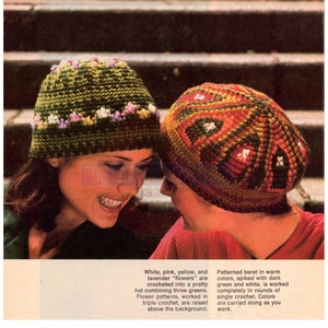Vintage 70s Flower Hat And Beret Patterns Instant Download PDF 2.5 pages