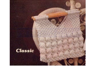 vintage 70s Classic Macrame Purse, Small Handbag Pattern Téléchargement instantané PDF 1 page plus Noeuds et Cordons